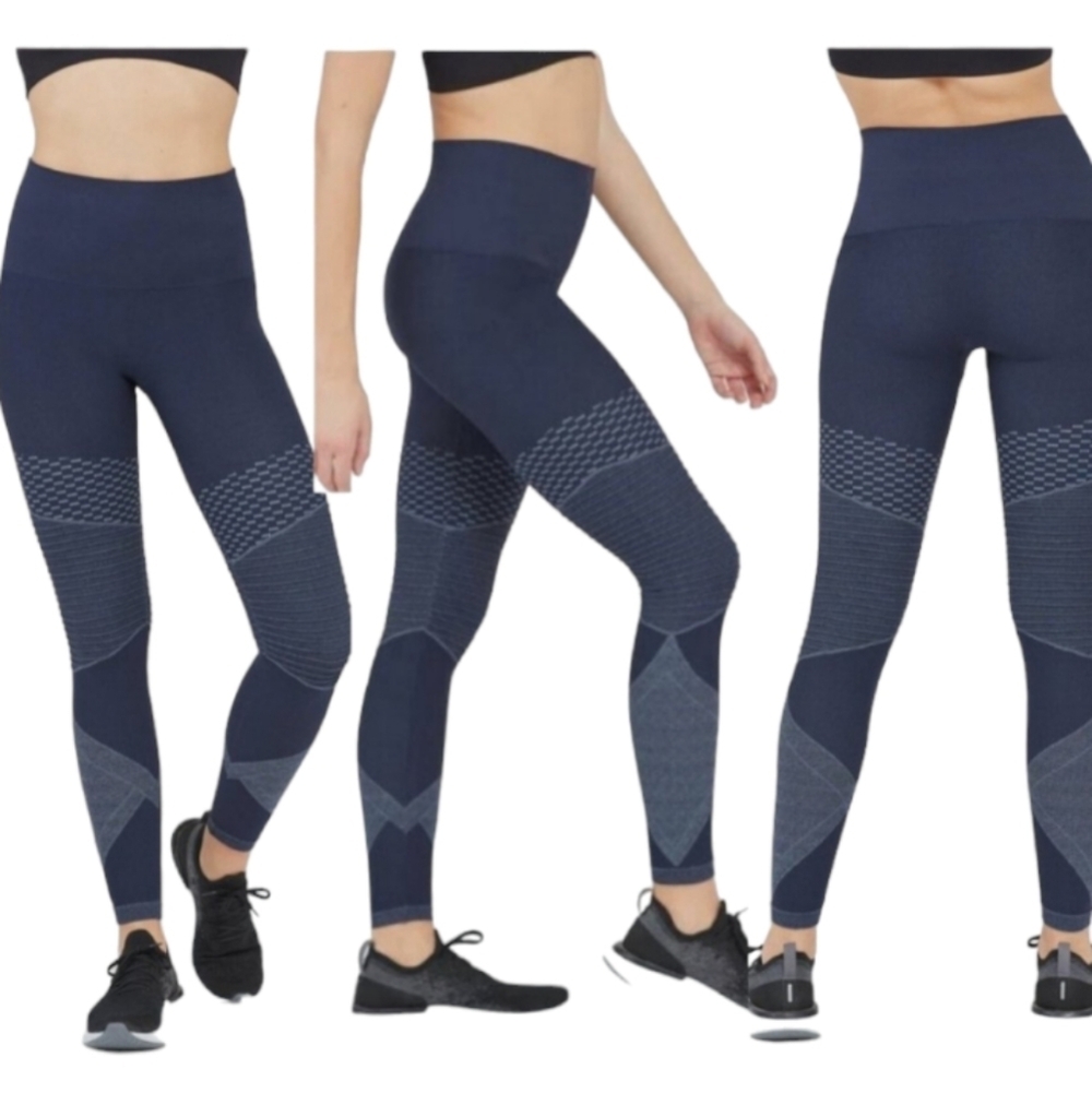 SPANX Look At Me Now Moto Leggings Indigo Sky Medium Seamless Compression